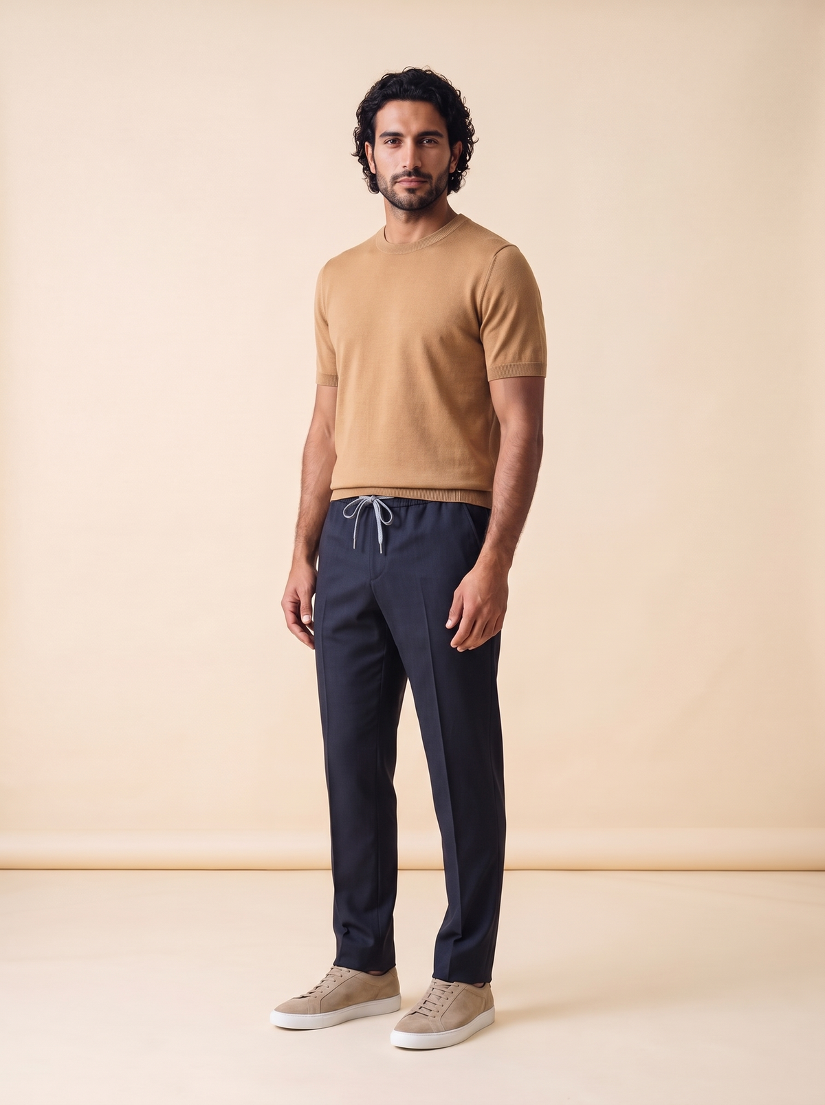 AZZUR Polo Baumwolle/Seide Camel, Frontansicht