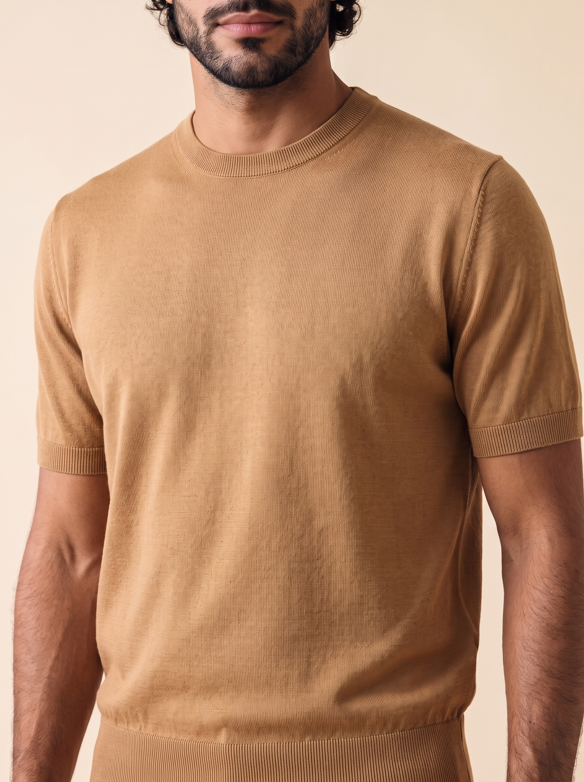 AZZUR Polo Baumwolle/Seide Camel, Detailansicht