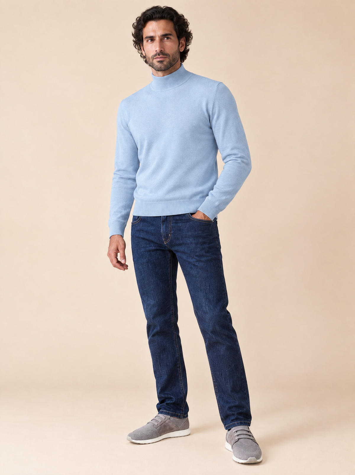 AZZUR Stehkragenpullover Babyblau, Seitenansicht