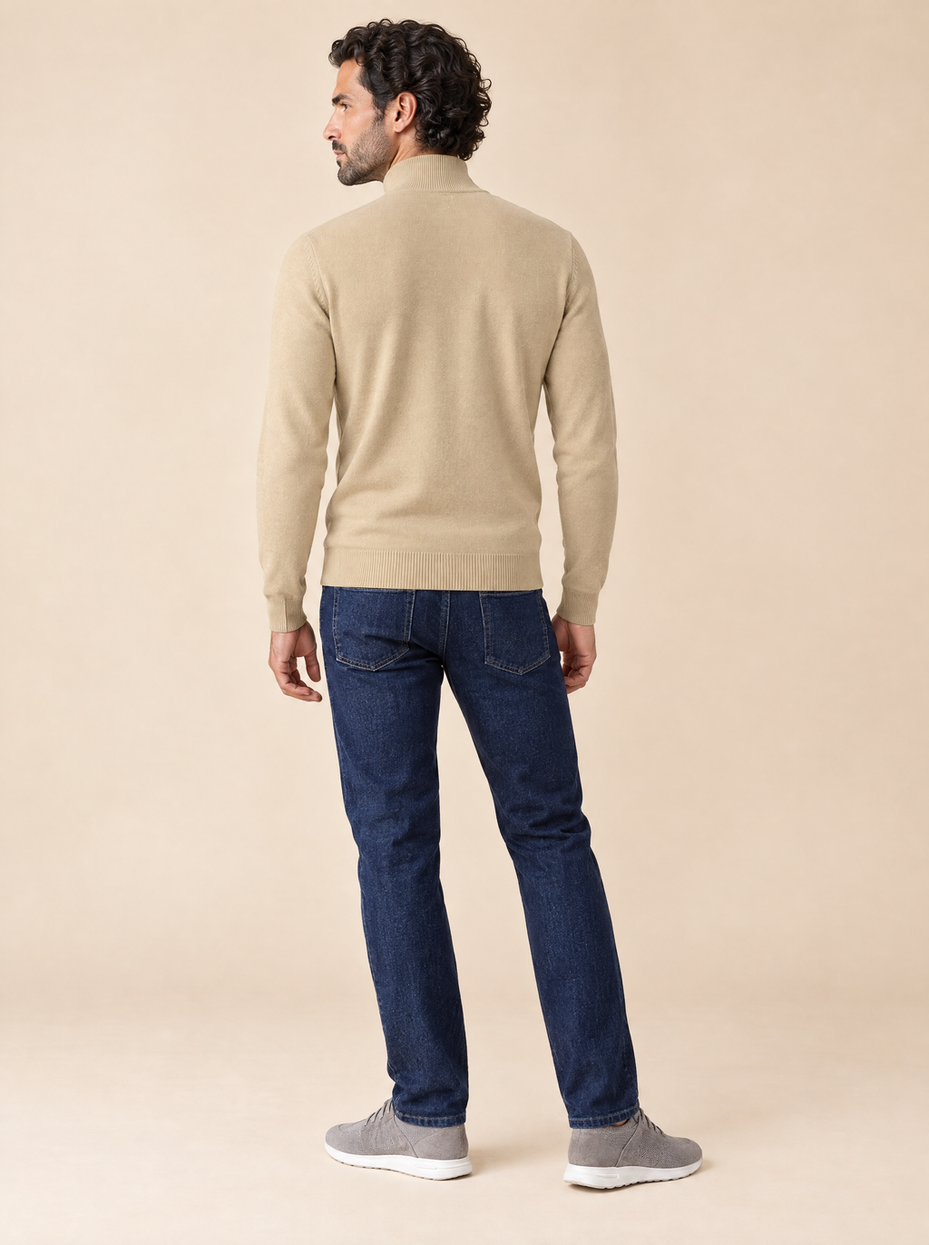 AZZUR Stehkragenpullover Beige, Rückansicht