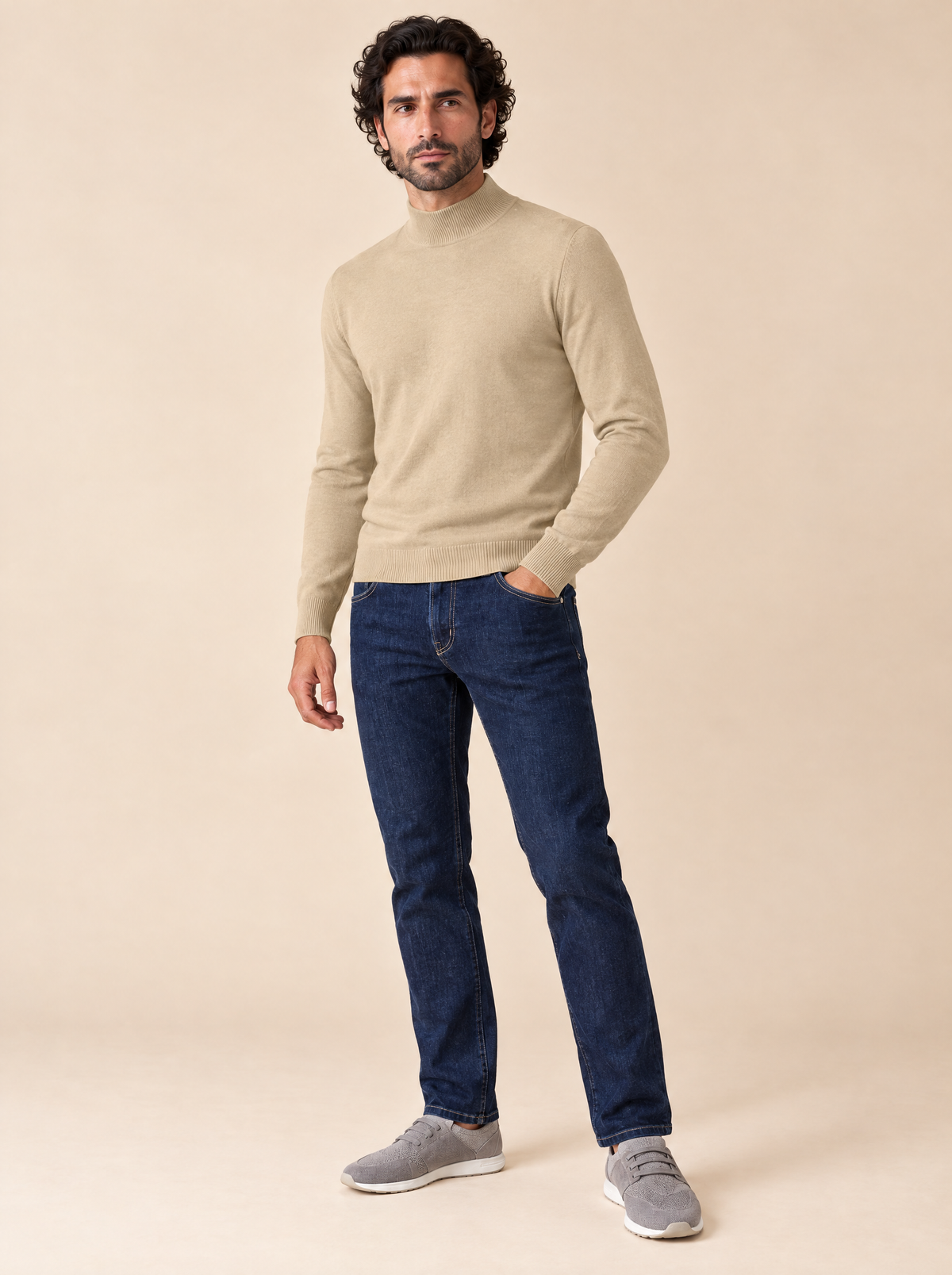 AZZUR Stehkragenpullover Beige, Seitenansicht