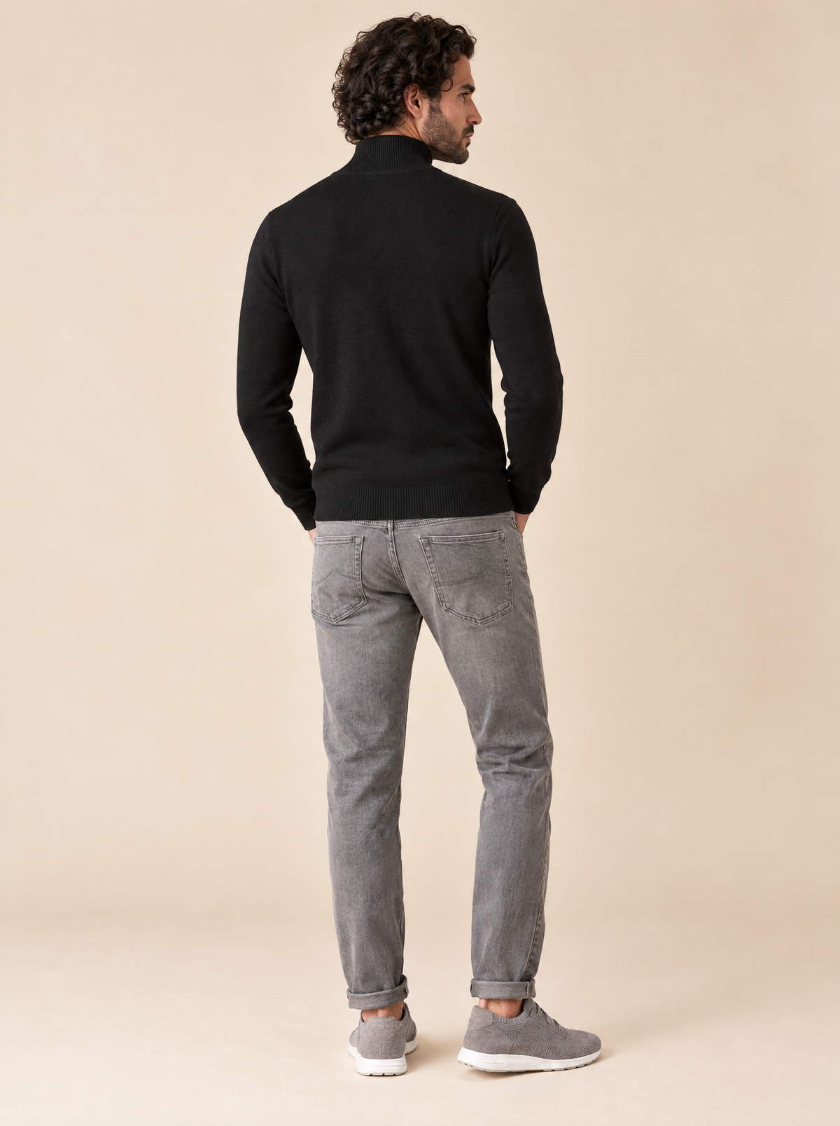 AZZUR Stehkragenpullover Schwarz, Rückansicht