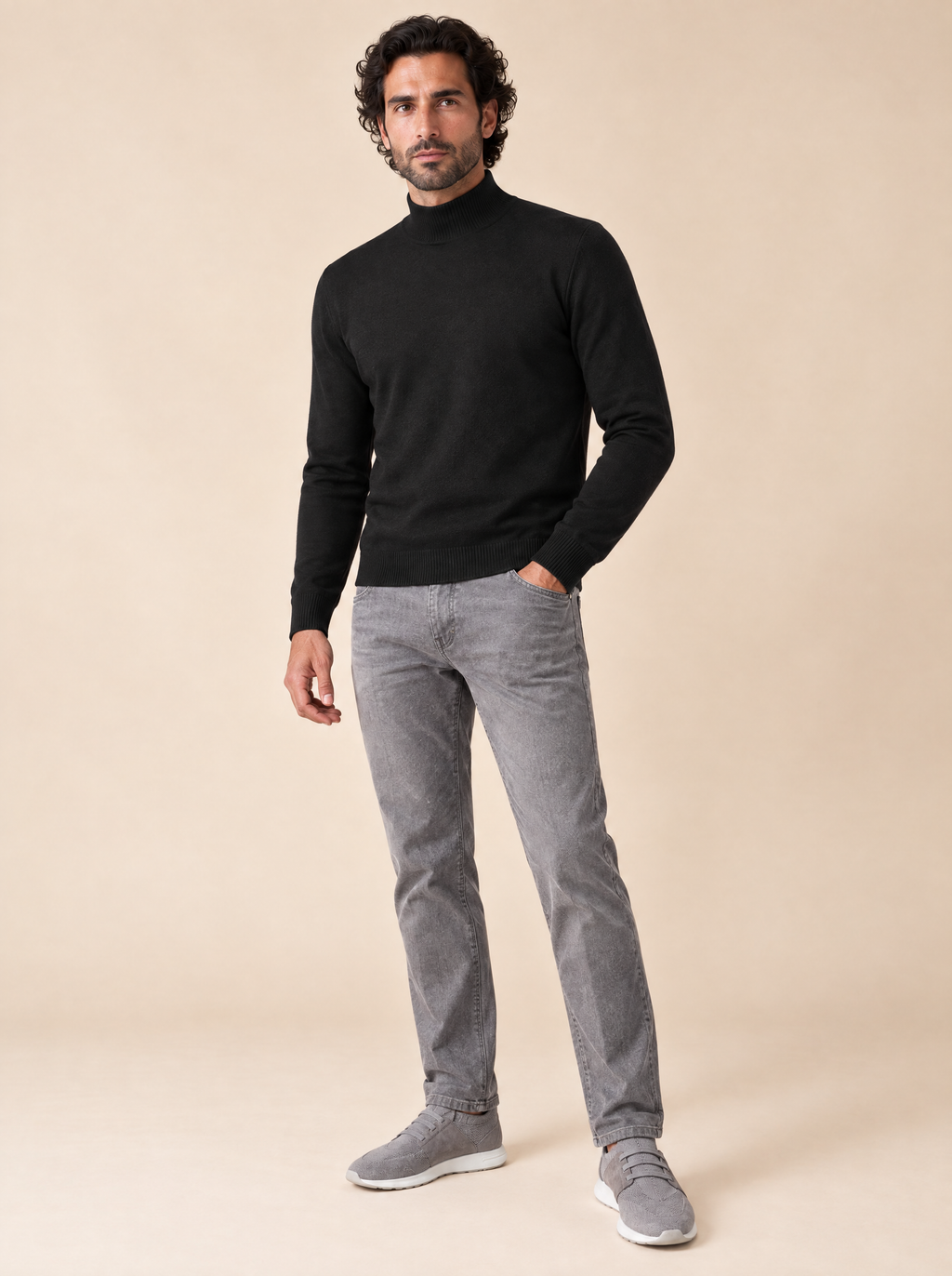 AZZUR Stehkragenpullover Schwarz, Seitenansicht