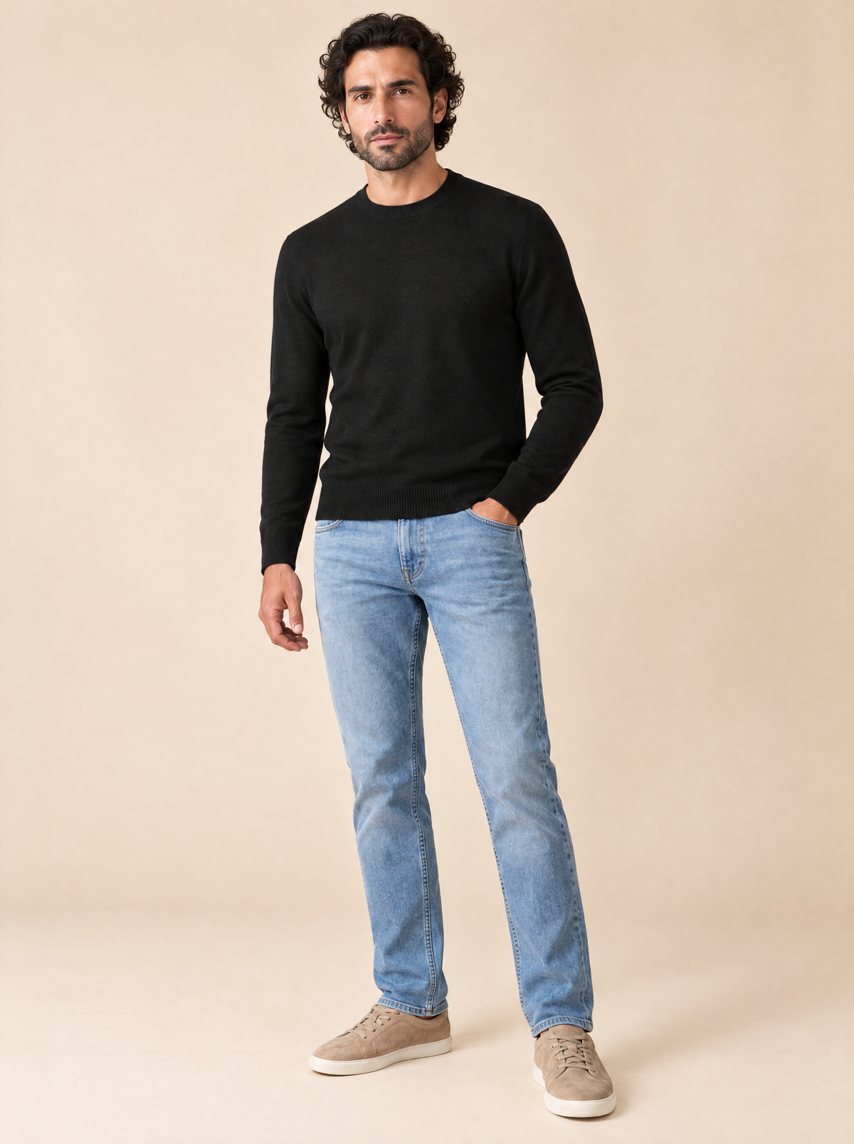 AZZUR Rundkragenpullover Schwarz, Vorderansicht