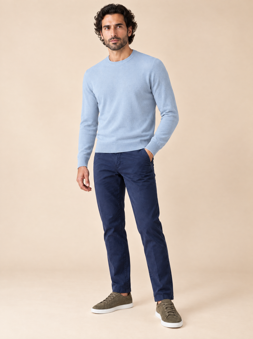 AZZUR Rundkragenpullover Hellblau, Seitenansicht