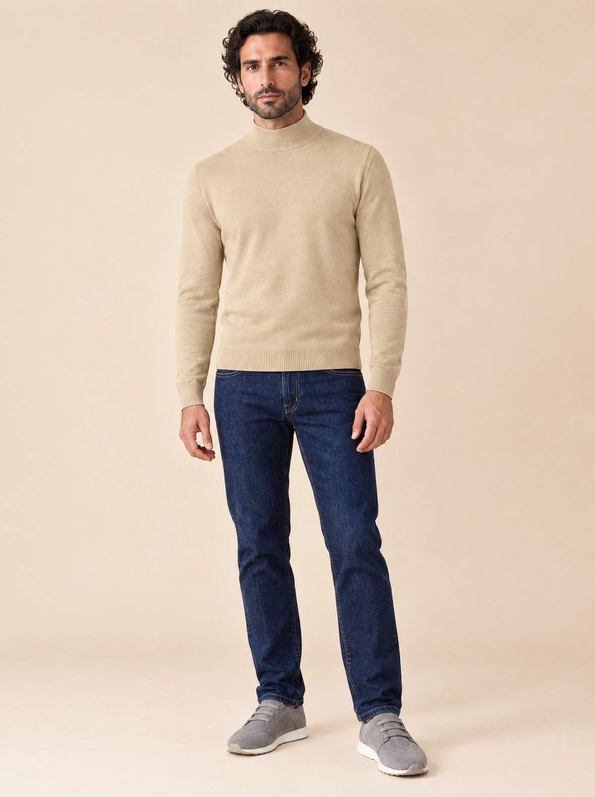 AZZUR Stehkragenpullover Beige, Vorderansicht