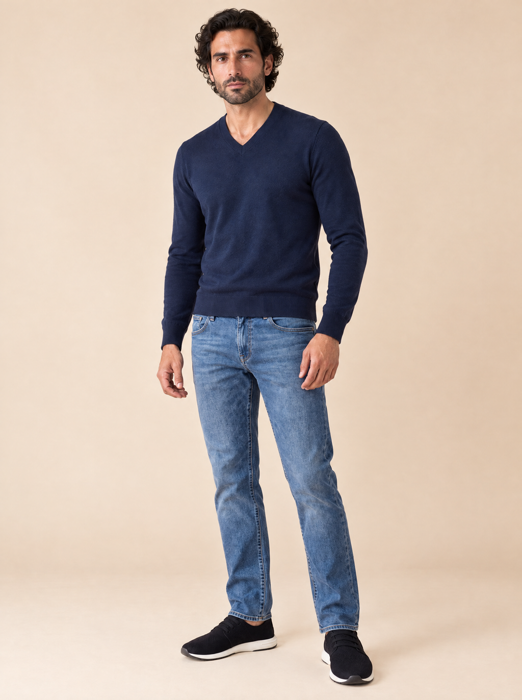 AZZUR V-Ausschnitt-Pullover Dunkelblau, Seitenansicht