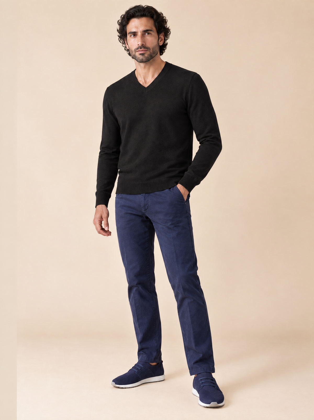 AZZUR V-Ausschnitt-Pullover Schwarz, Seitenansicht