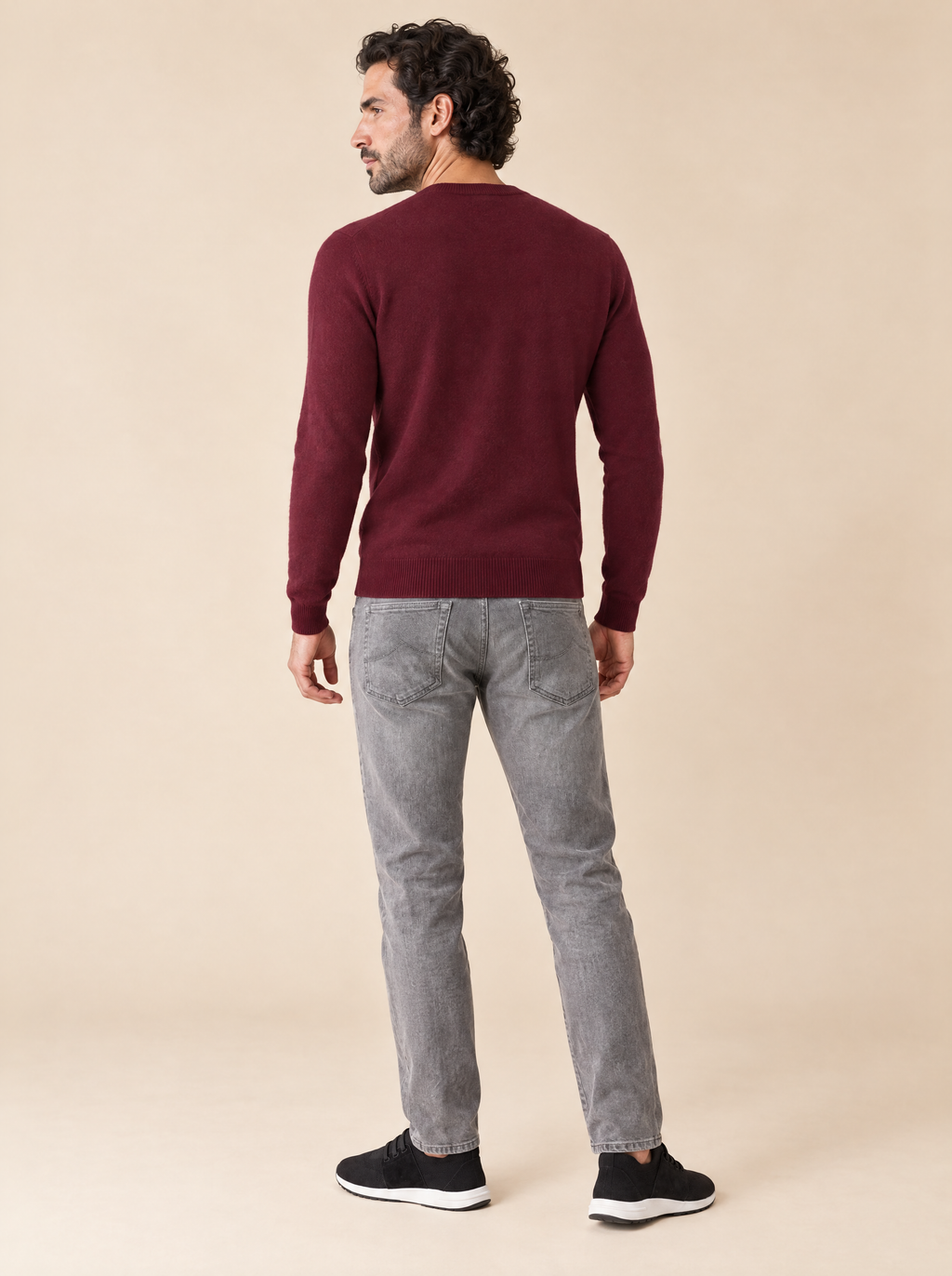 AZZUR Rundkragenpullover Babykaschmir Bordeaux, Rückansicht