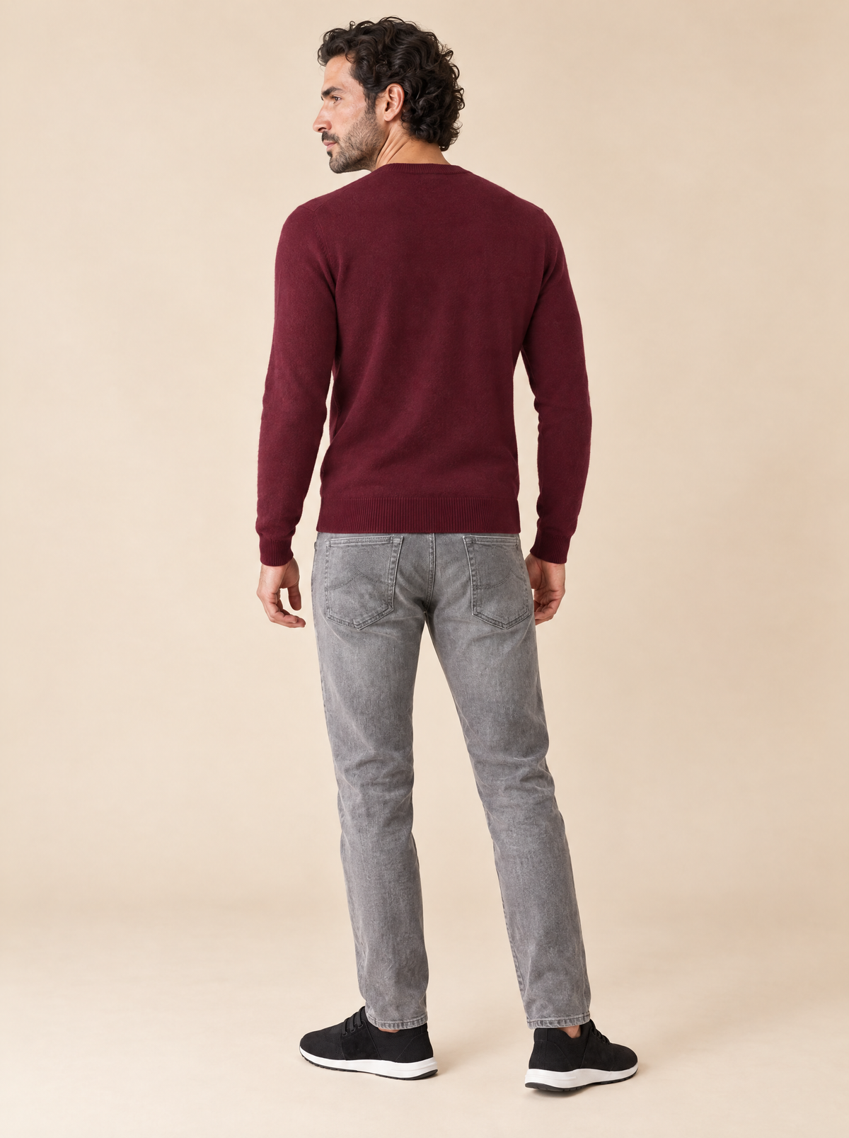 AZZUR Rundkragenpullover Babykaschmir Bordeaux, Rückansicht