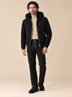 AZZUR Bomber Jacket with Beaver Fur Collar and Hood – Wool/Cashmere, Black