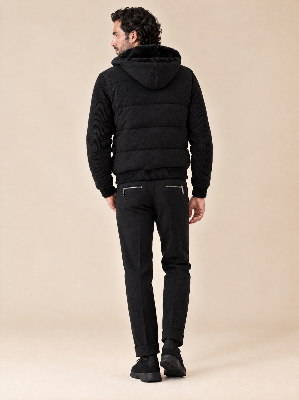 Pescarolo Kordelhose Schwarz von hinten mit Paspeltaschen