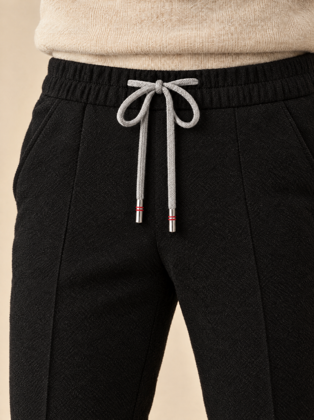 Bund der Pescarolo Kordelhose Schwarz mit grauer Kordel und Metallspitzen mit roten Ringen