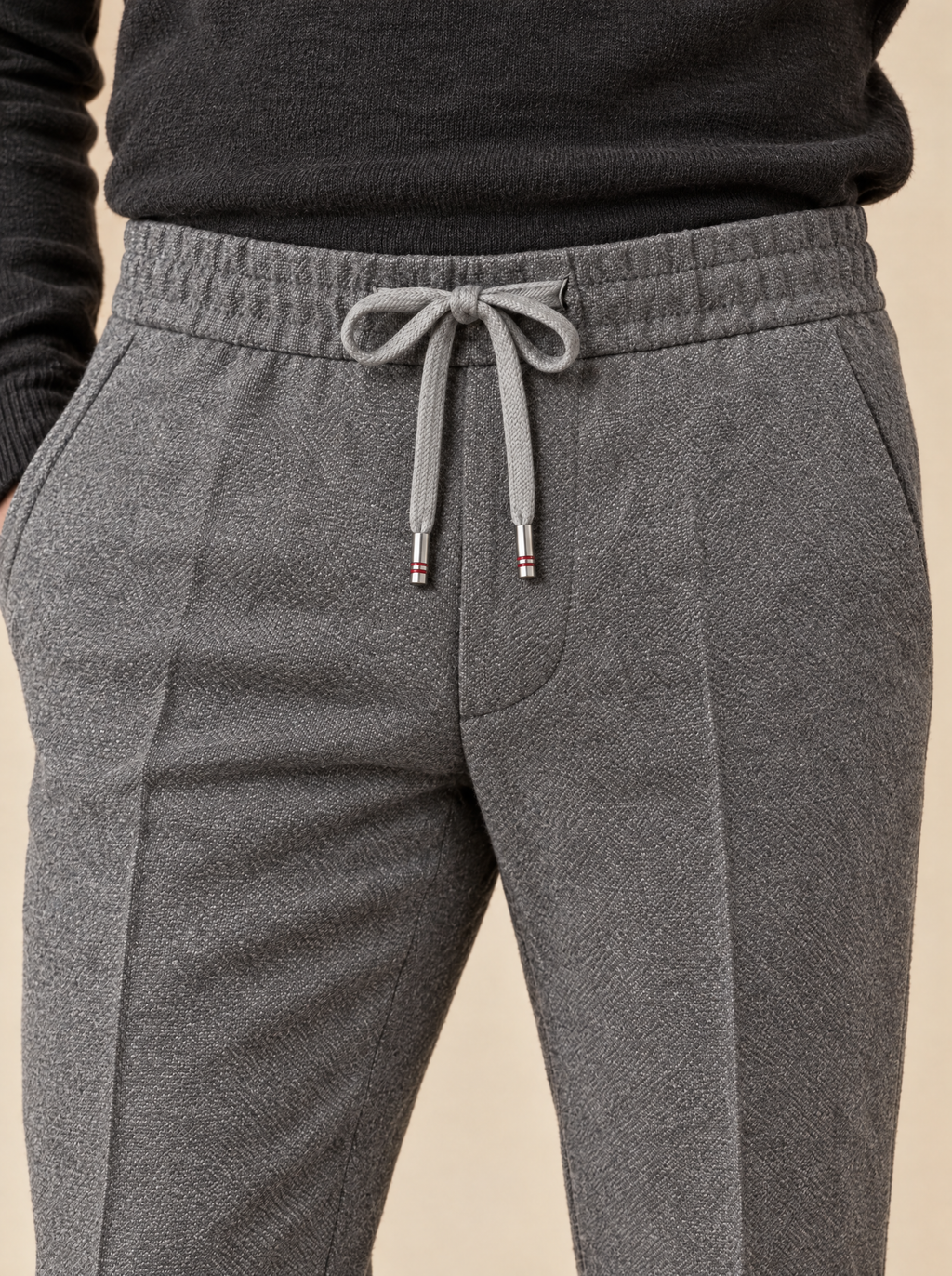 Bund der Pescarolo Kordelhose Grau mit grauer Kordel und Metallspitzen mit roten Ringen