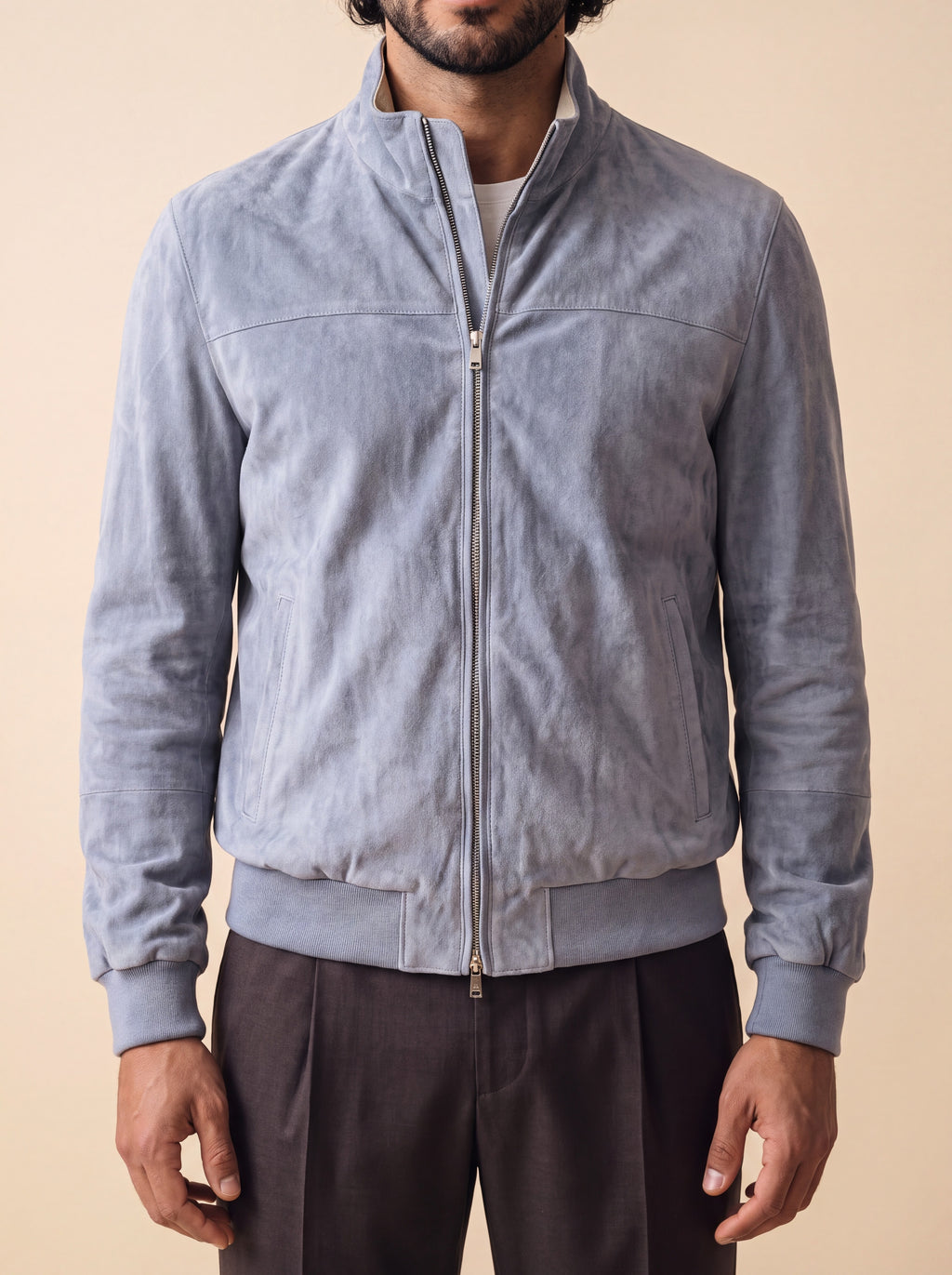 Mandelli Wildlederjacke Taubenblau Detailansicht